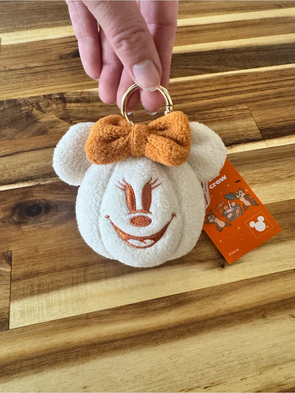 Disney Cream Minnie Mouse Plush Keychain with Orange Bow